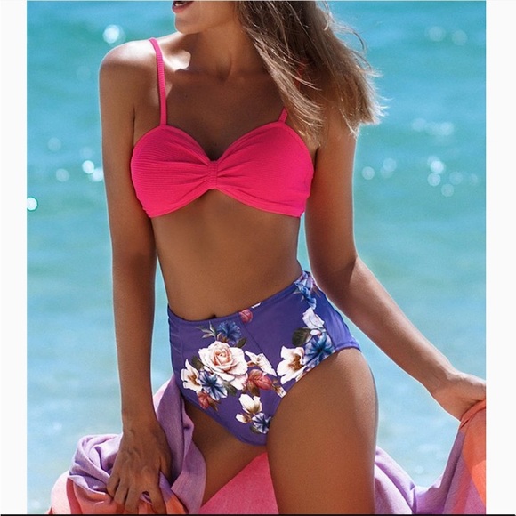 Cupshe Other - Cupshe Hot Pink & Floral High Waist Bikini, NWT